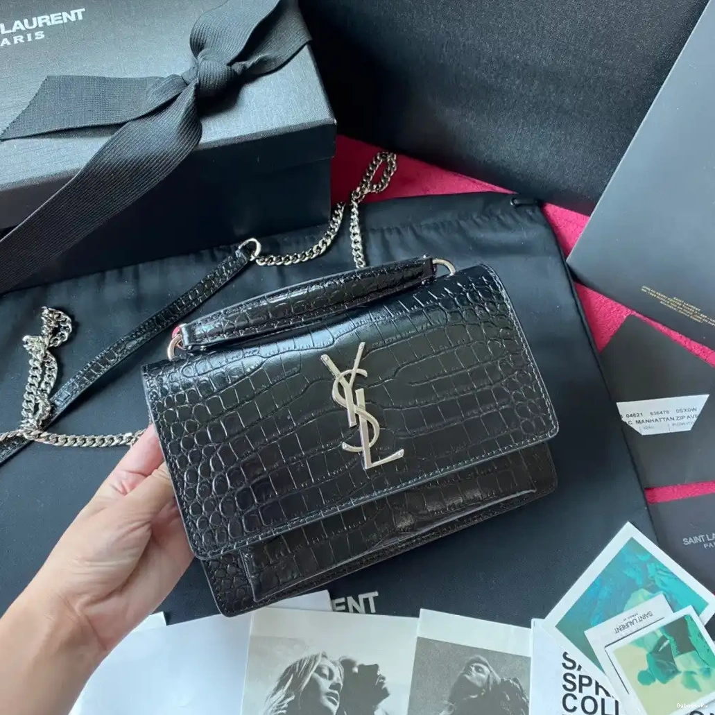 IN YSL CROCODILE-EMBOSSED SHINY SUNSET LEATHER 0523